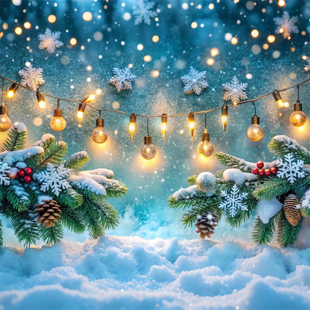 Toile de fond Hiver Scène Pommes de Pin Givrées Guirlandes Lumineuses BRP11-481