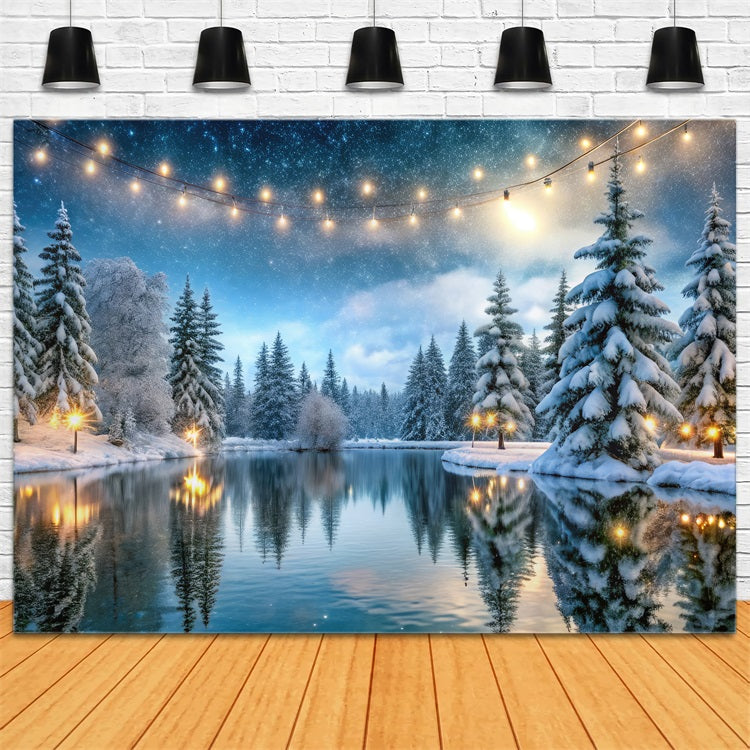Toile de fond Hiver Forêt Lueur Dorée Lac Gelé BRP11-484