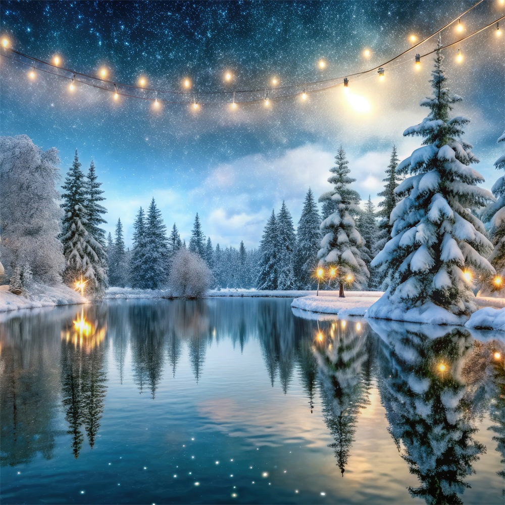 Toile de fond Hiver Forêt Lueur Dorée Lac Gelé BRP11-484
