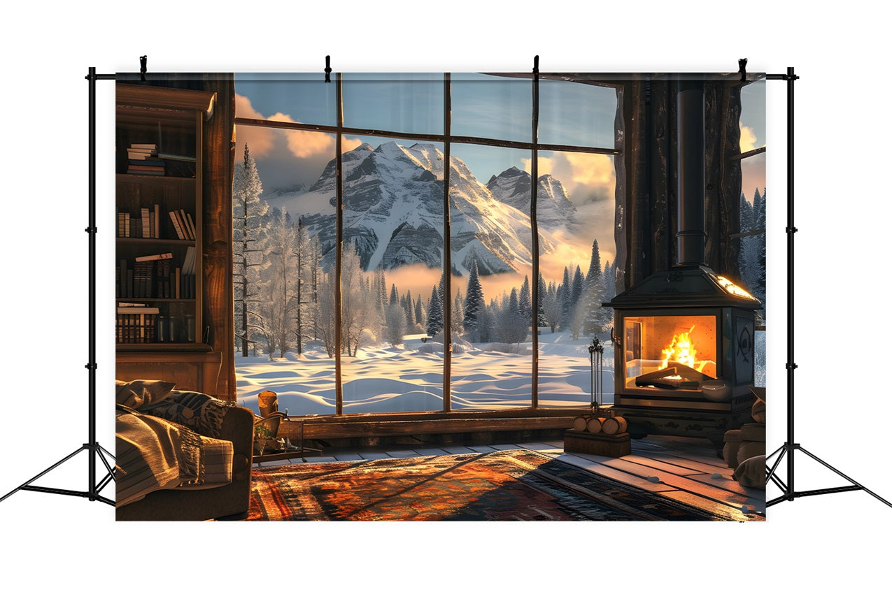 Toile de fond Hiver Cheminée Vue Alpestre Éblouissante BRP11-501