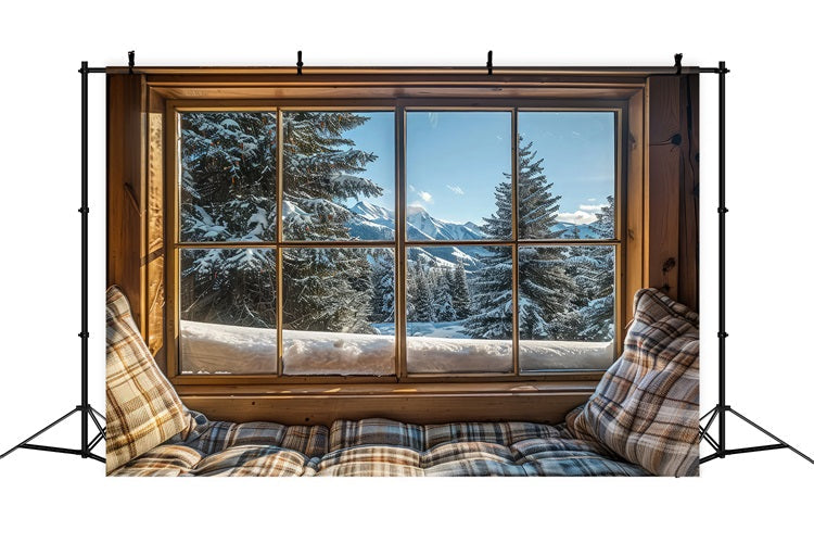 Toile de fond Hiver Vue par Fenêtre Sérénité Montagnarde BRP11-504