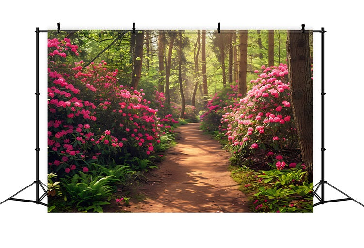 Toile de fond Printemps Idées Sentier Forêt Rhododendrons Roses BRP11-516