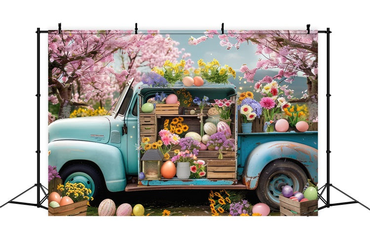 Toile de fond Printemps Pâques Camion Fleurs Œufs BRP11-519