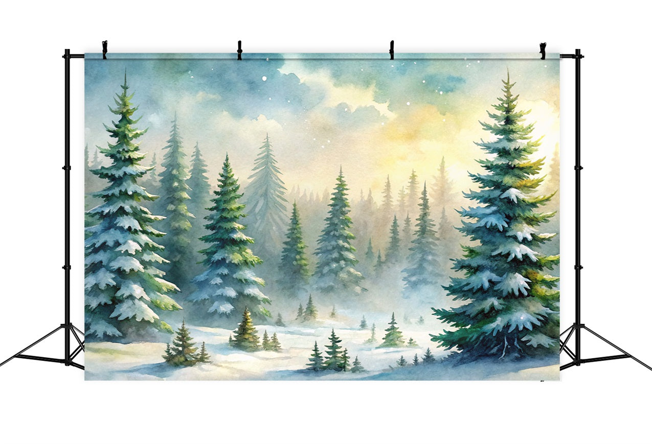 Toile de fond Hiver Forêt de Sapins Brouillard BRP11-52