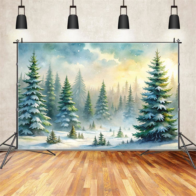 Toile de fond Hiver Forêt de Sapins Brouillard BRP11-52