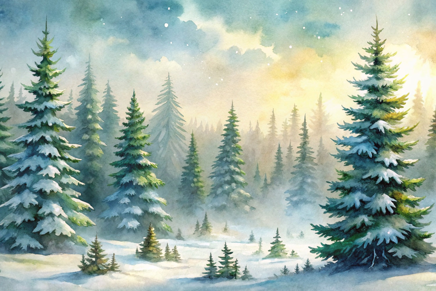 Toile de fond Hiver Forêt de Sapins Brouillard BRP11-52