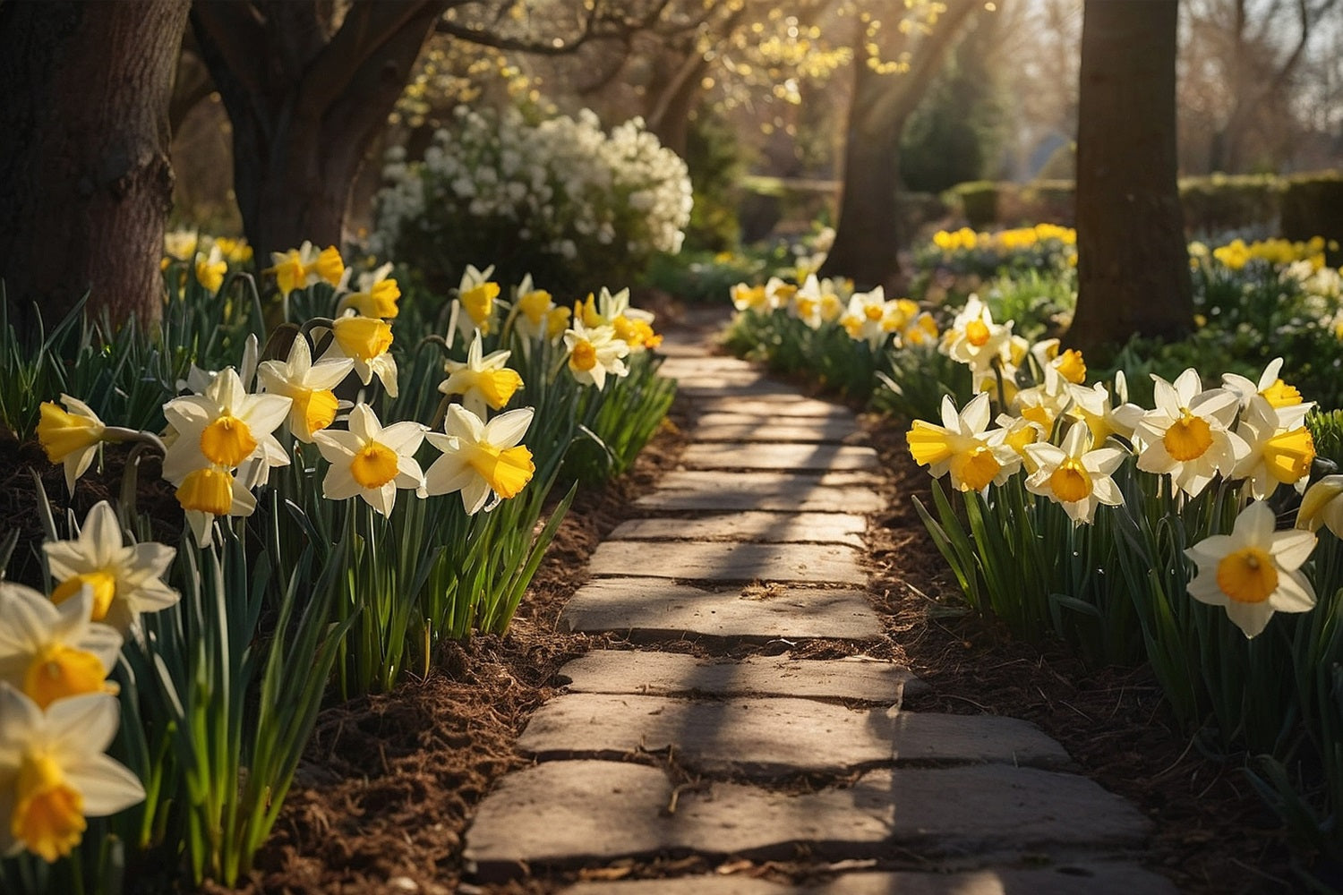 Toile de fond Printemps Photographie Promenade Jardin Jonquilles BRP11-524