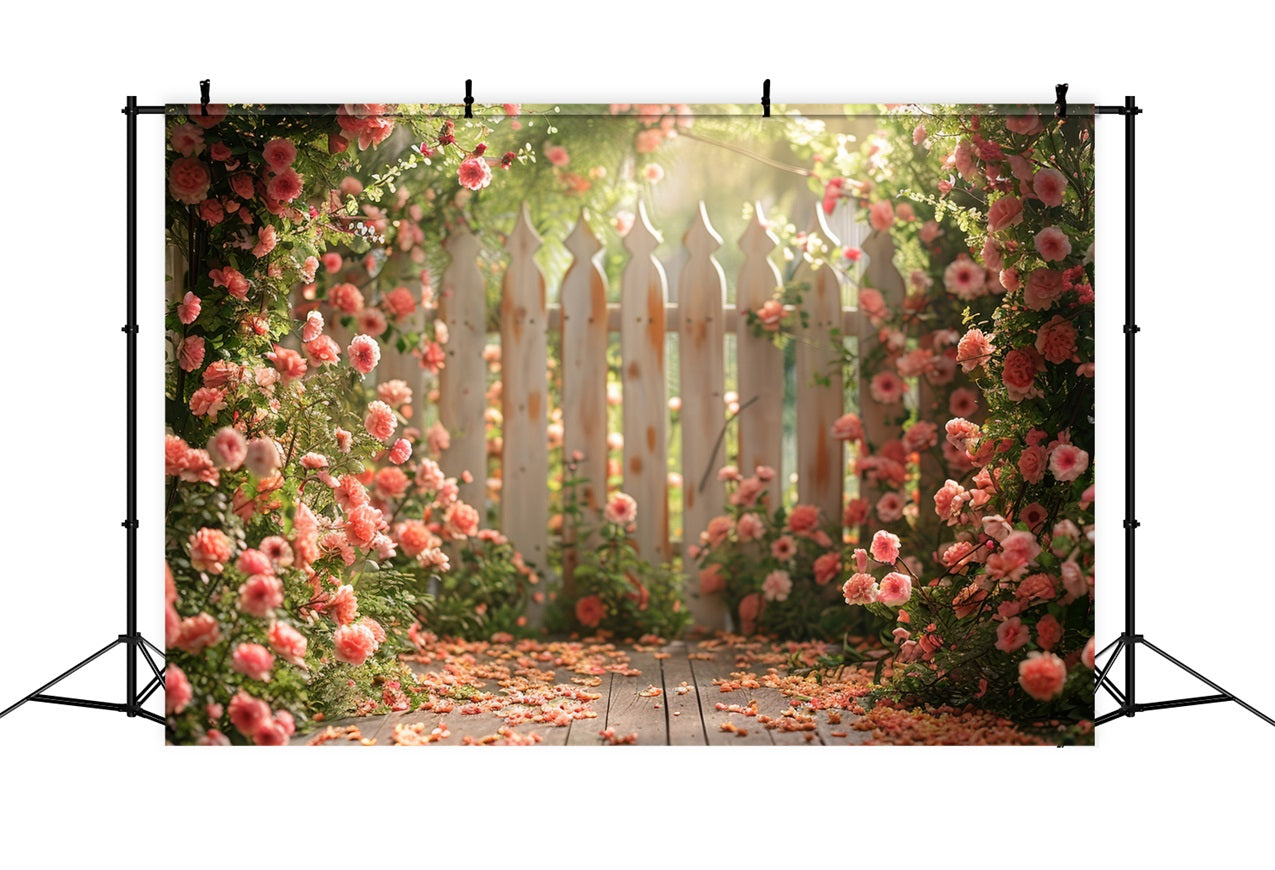 Toile de fond Printemps Jardin Clôture Roses BRP11-526