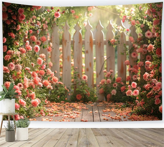 Toile de fond Printemps Jardin Clôture Roses BRP11-526