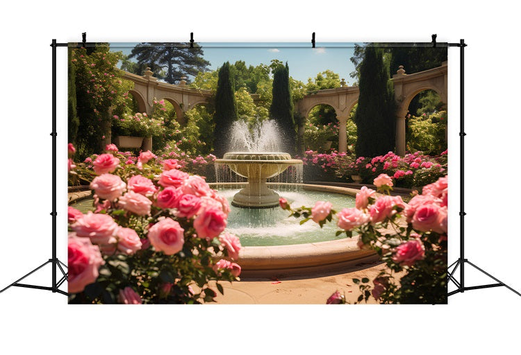 Toile de fond Printemps Fontaine Roses Fleurissantes BRP11-528