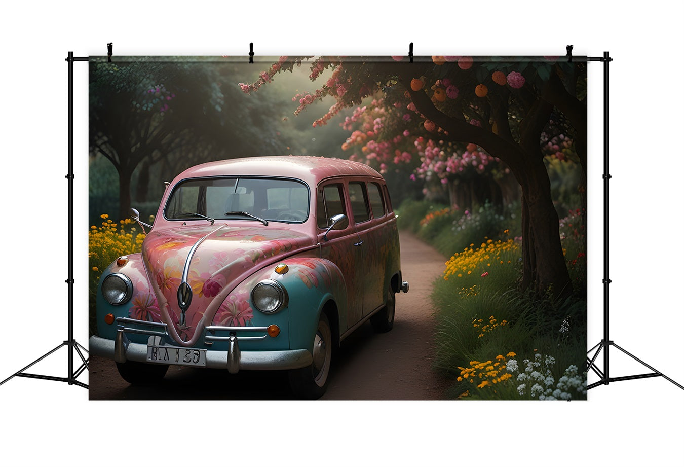 Toile de fond Printemps Rétro Voiture Florale Photographie BRP11-535