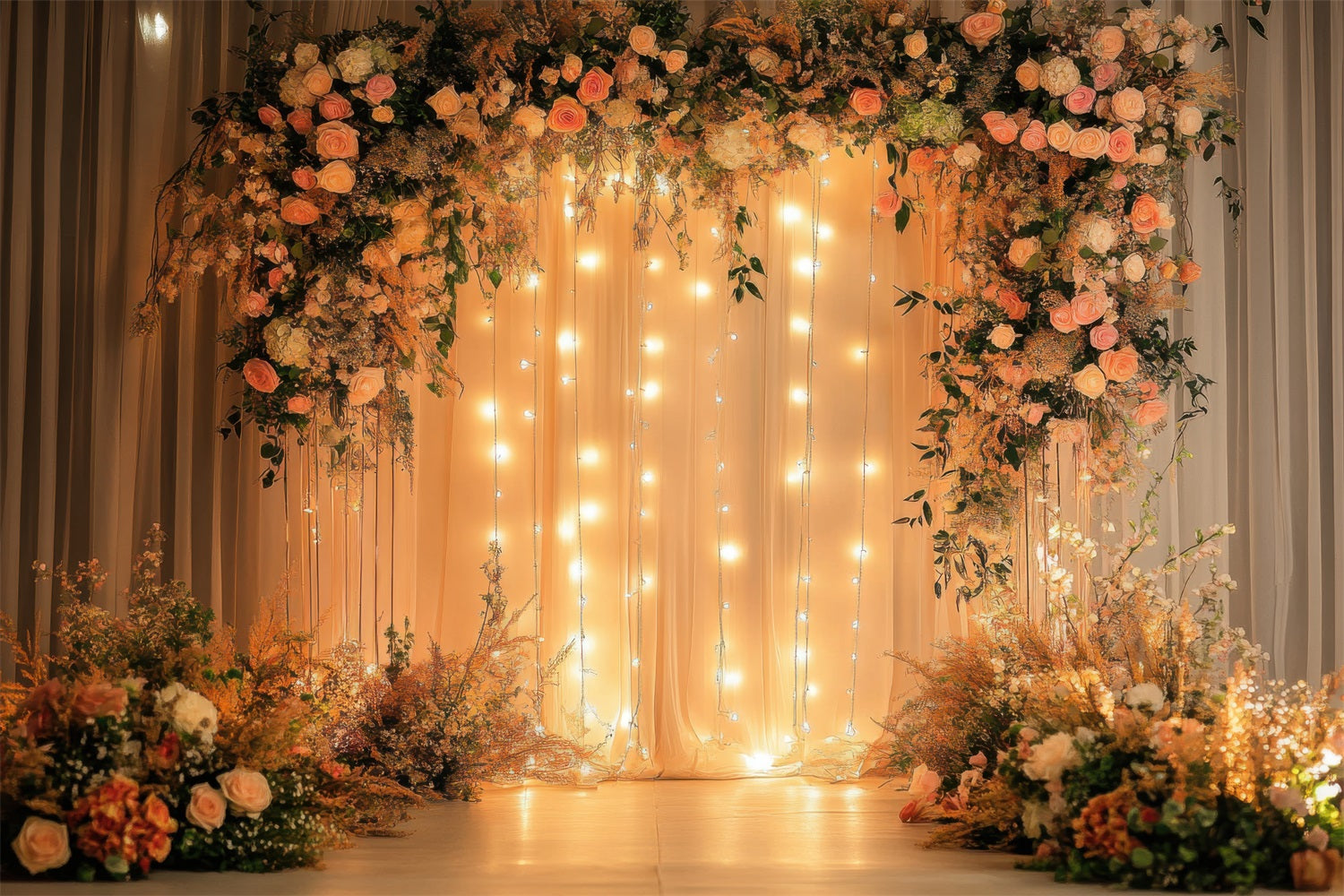 Toile de fond Printemps Lumières Féeriques Arche Florale Mariage BRP11-549