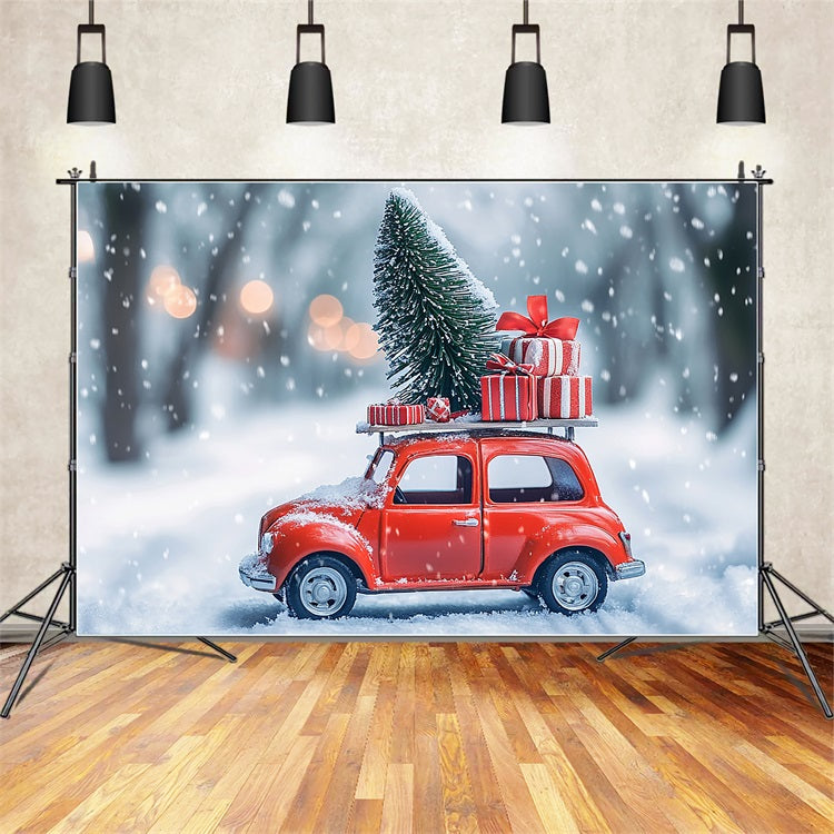 Toile de fond Hiver Voiture Rouge Cadeaux BRP11-56