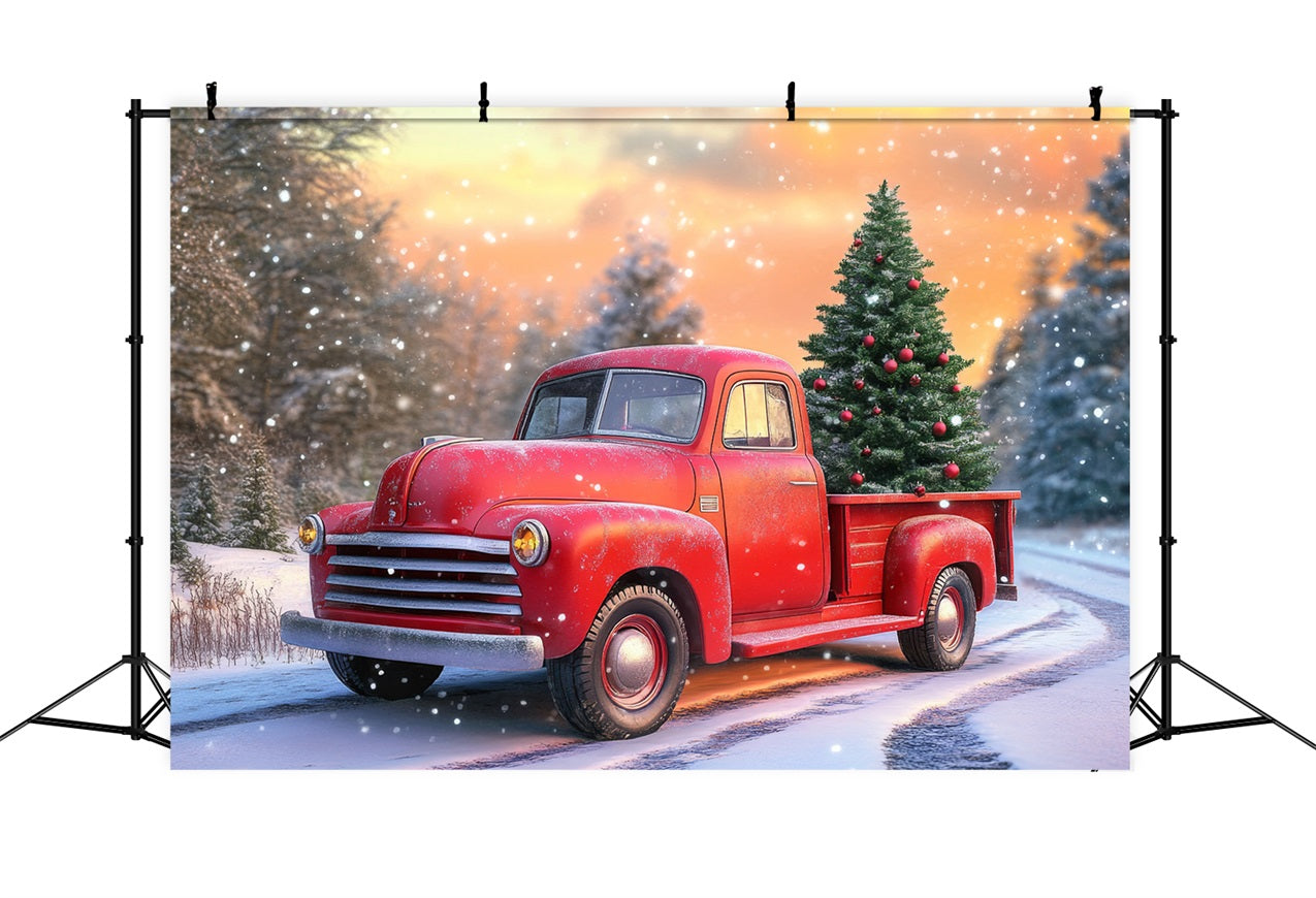 Toile de fond Hiver Camion Rouge Arbre de Noël BRP11-57