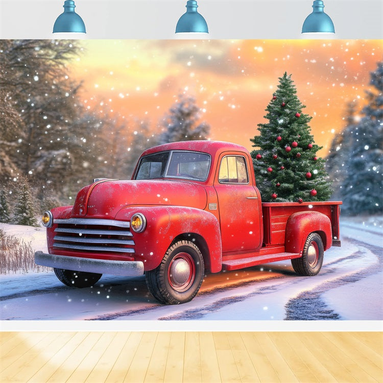 Toile de fond Hiver Camion Rouge Arbre de Noël BRP11-57