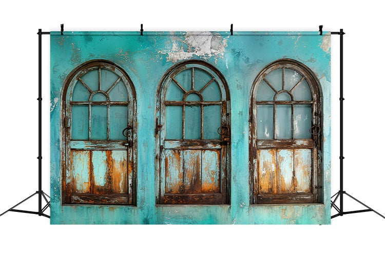 Toile de fond Vintage Portes Fanées Mur Teal Rétro BRP11-589