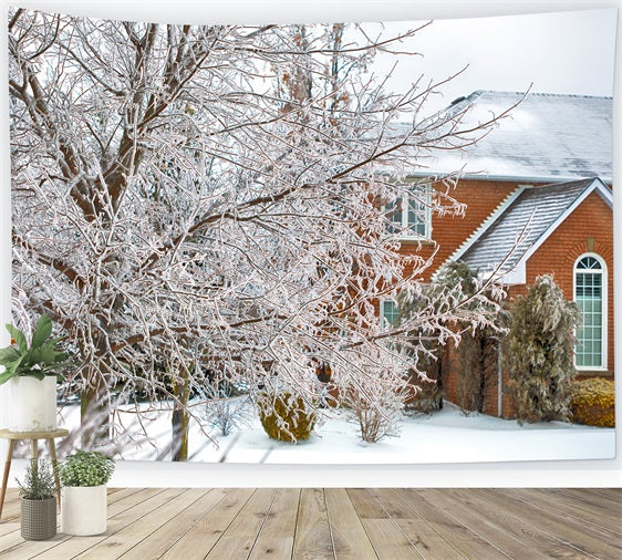 Toile de fond Foliage Givré Maison Hiver BRP11-6