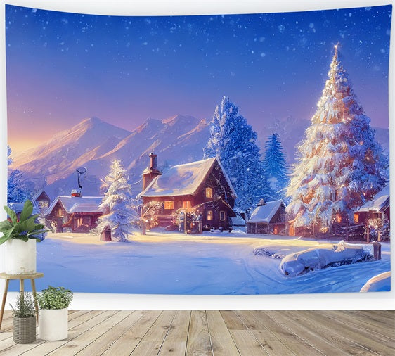 Toile de fond Hiver Chalet Enneigé Arbre de Noël BRP11-63