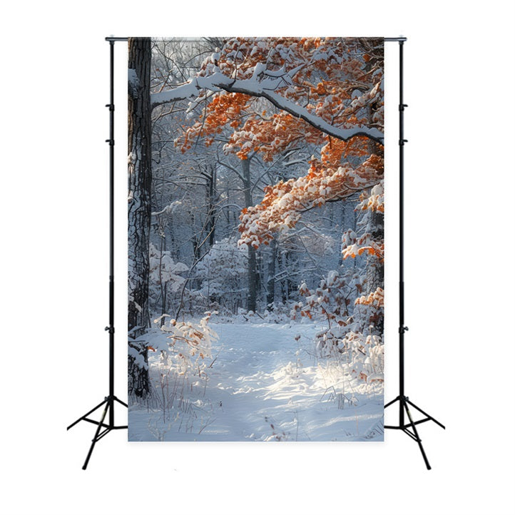 Toile de fond Hiver Feuilles Orange Forêt Neige BRP11-66