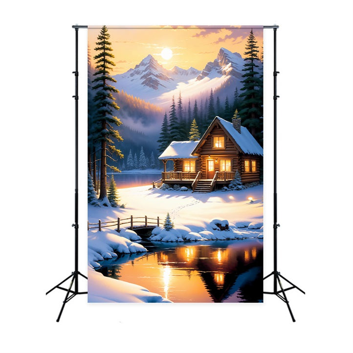 Toile de fond Hiver Chalet Bord du Lac BRP11-73