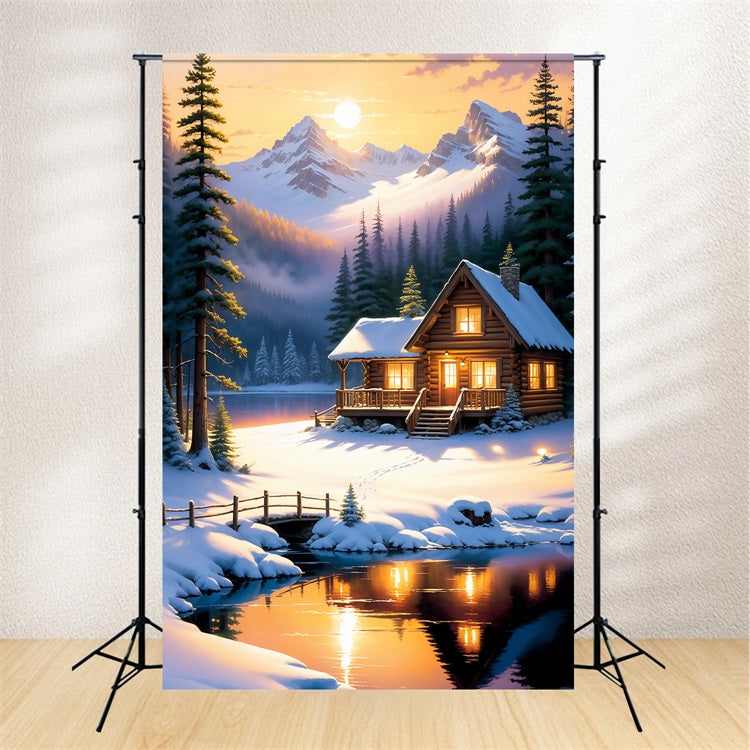 Toile de fond Hiver Chalet Bord du Lac BRP11-73