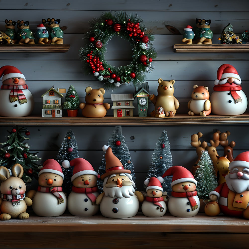 Toile De Fond Noël Atelier Du Père Noël Amis Enneigés BRP11-77