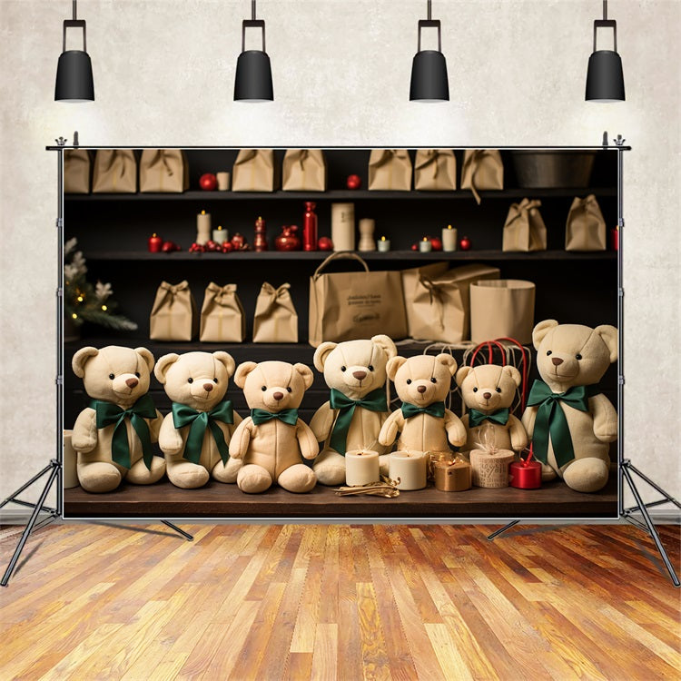 Toile De Fond Noël Atelier Du Père Noël Rassemblement D'Ours En Peluche BRP11-97