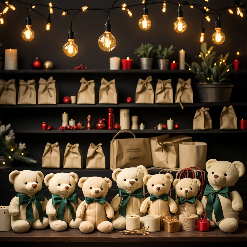 Toile De Fond Noël Atelier Du Père Noël Rassemblement D'Ours En Peluche BRP11-97