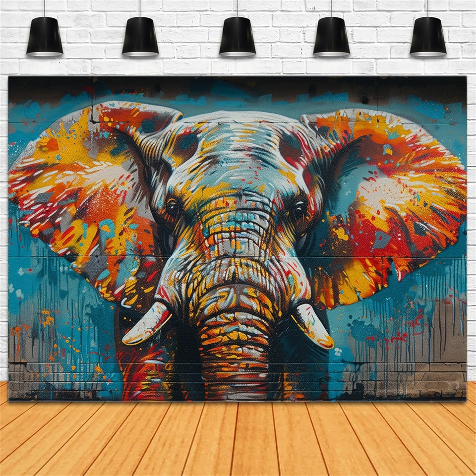 Toile de fond Graffiti Mur de Briques Art Éléphant Peint BRP12-142