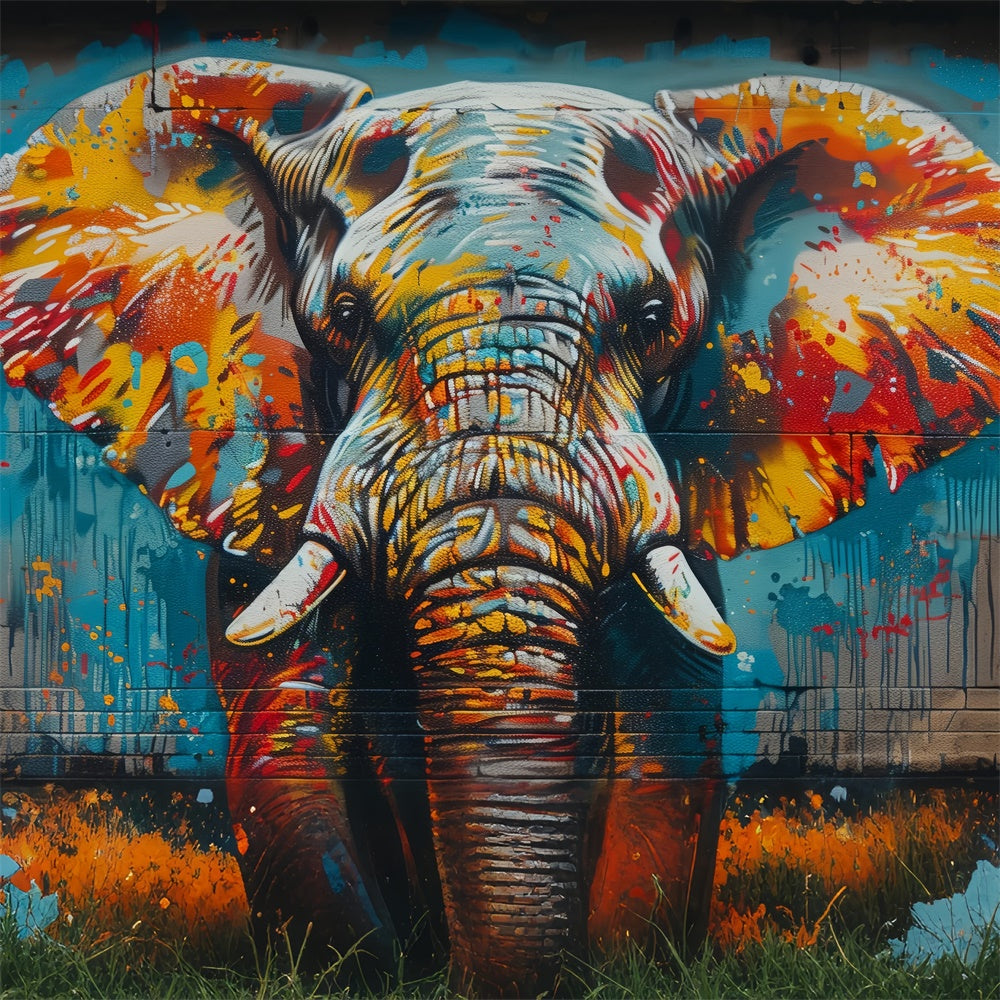 Toile de fond Graffiti Mur de Briques Art Éléphant Peint BRP12-142