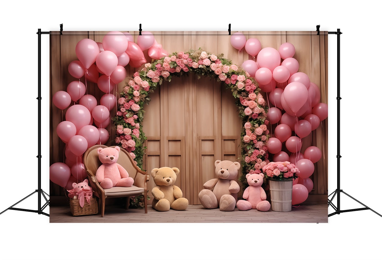 Toile de fond Saint-Valentin Ballons Simples Arche Florale Ours BRP12-172