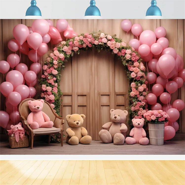 Toile de fond Saint-Valentin Ballons Simples Arche Florale Ours BRP12-172