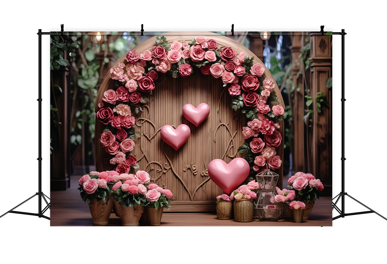 Toile de fond Photographie Saint-Valentin Arche en Bois Florale Cœur BRP12-173