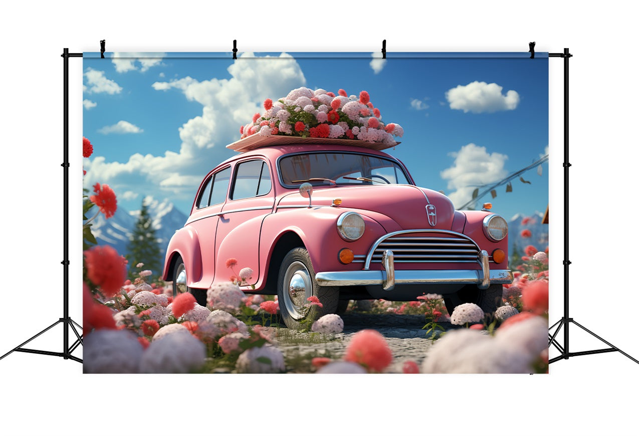 Toile de fond Saint-Valentin Voiture Rose Décorée de Fleurs BRP12-178