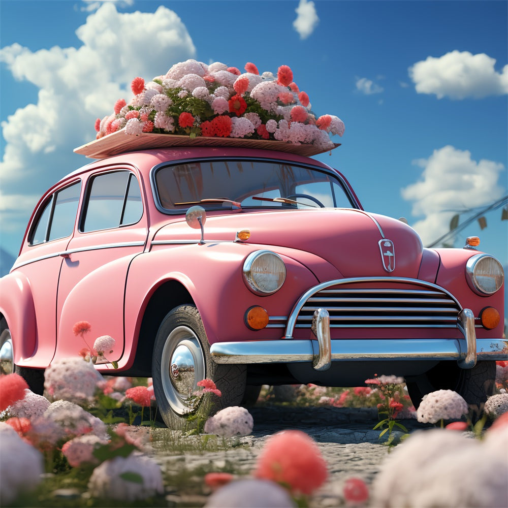 Toile de fond Saint-Valentin Voiture Rose Décorée de Fleurs BRP12-178