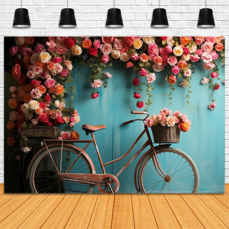 Toile de fond Saint-Valentin Vélo et Mur Fleuri BRP12-181