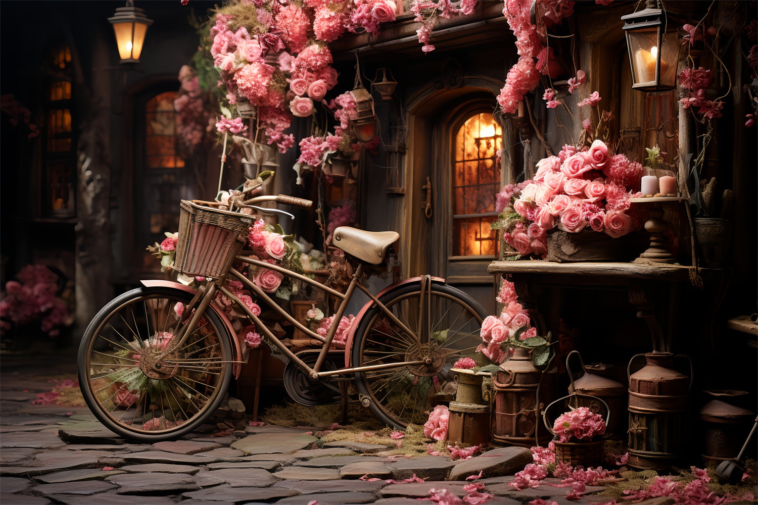 Toile de fond Saint-Valentin Vélo Décoré de Roses en Fleurs BRP12-189