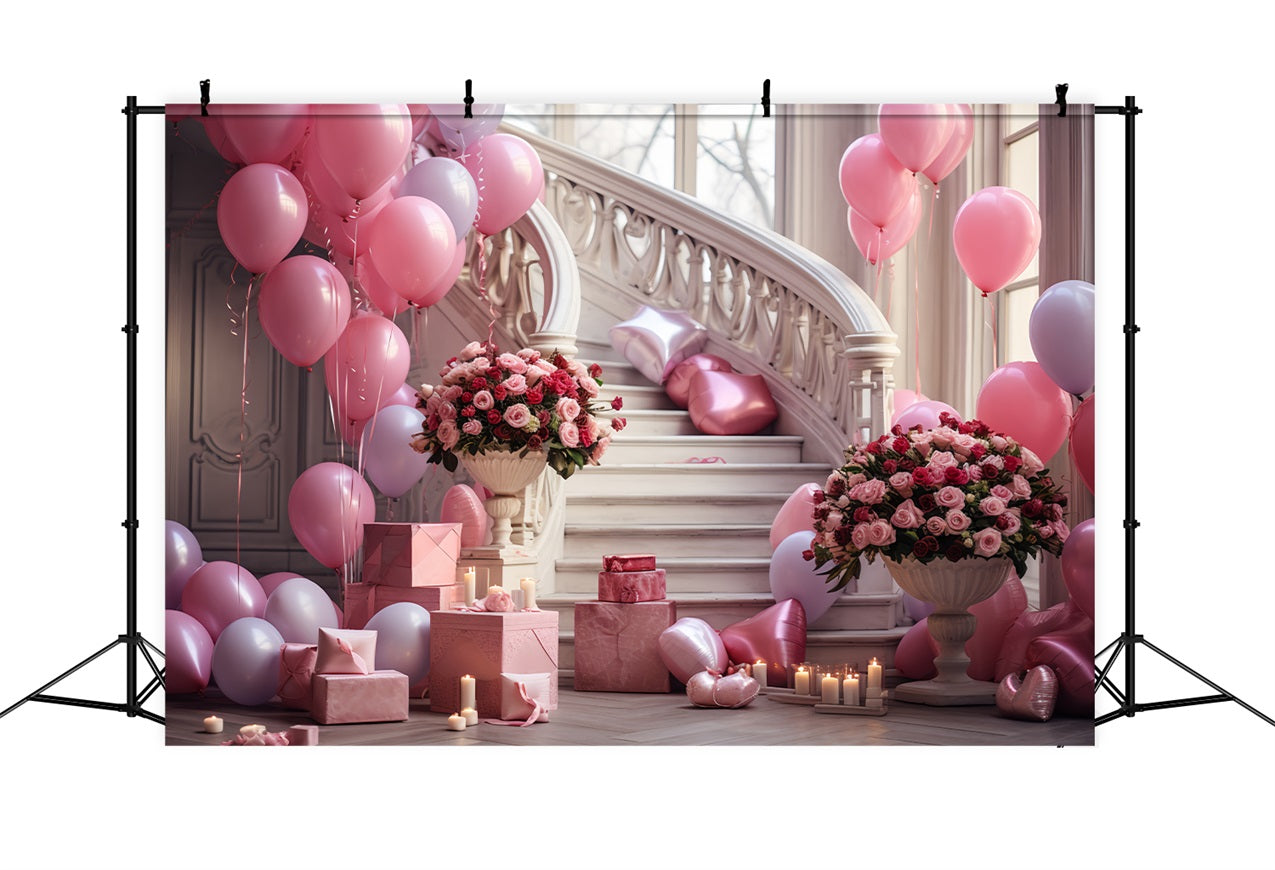 Toile de fond Photographie Saint-Valentin Roses Escalier Ballons Célébration BRP12-196