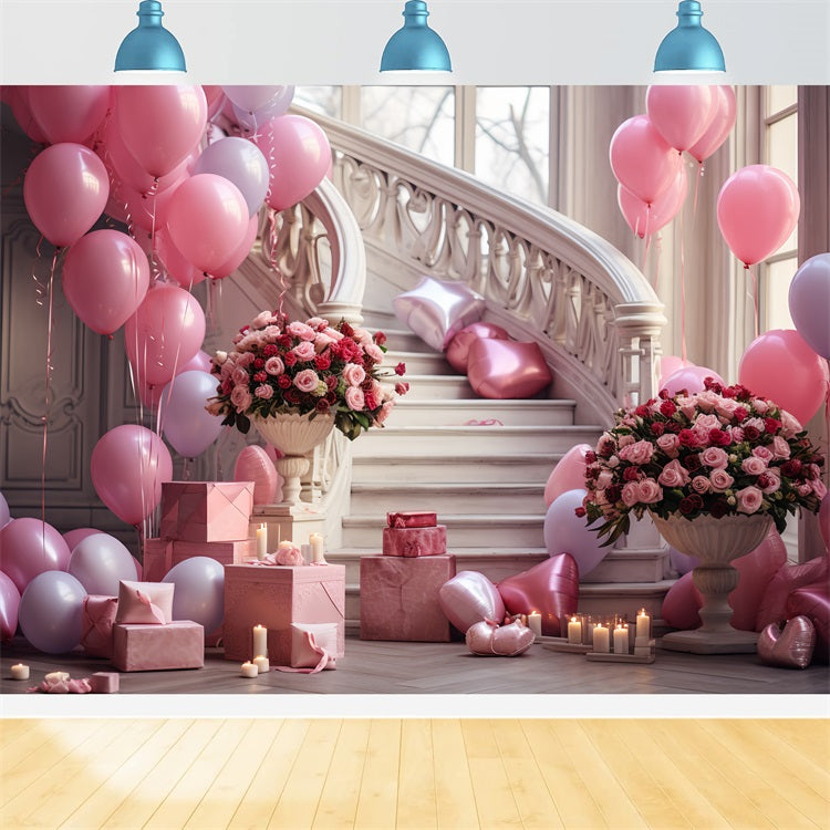 Toile de fond Photographie Saint-Valentin Roses Escalier Ballons Célébration BRP12-196