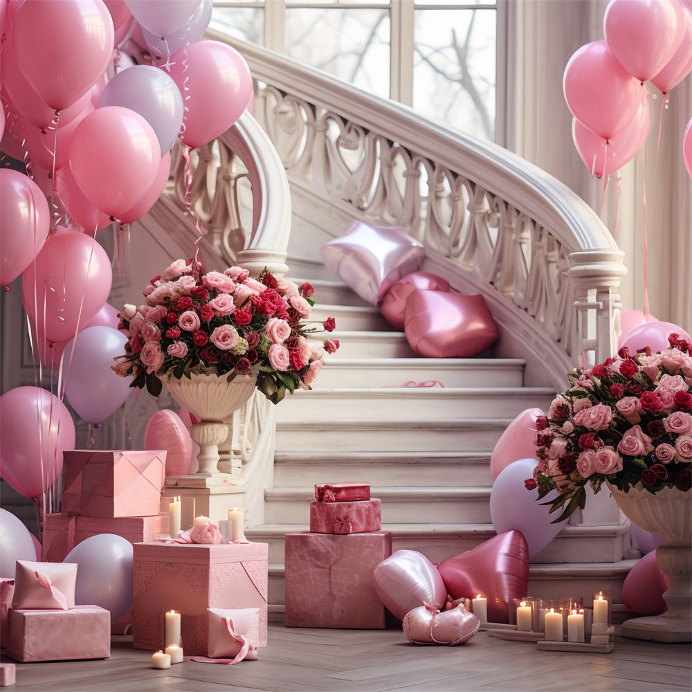 Toile de fond Photographie Saint-Valentin Roses Escalier Ballons Célébration BRP12-196