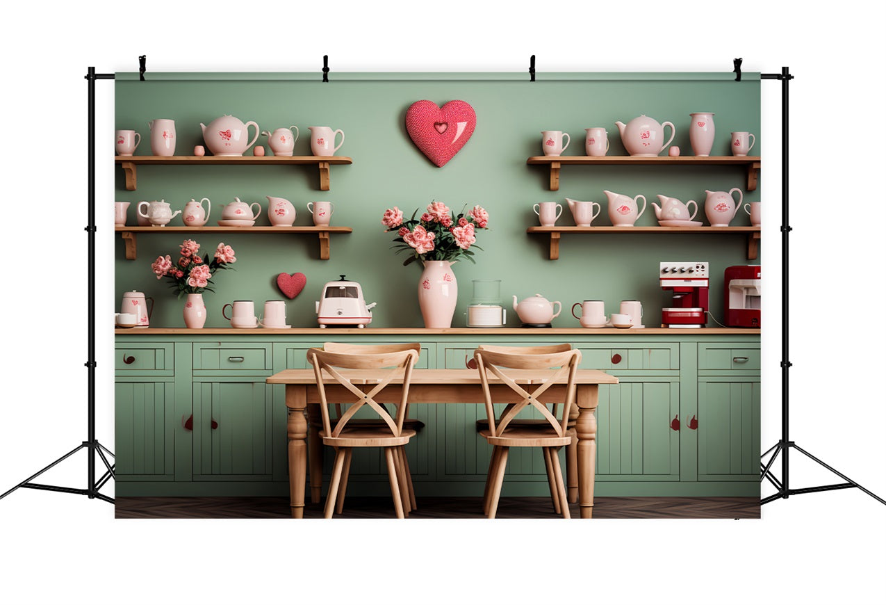 Toile de fond Saint-Valentin Cuisine Verte avec Décor Floral BRP12-199