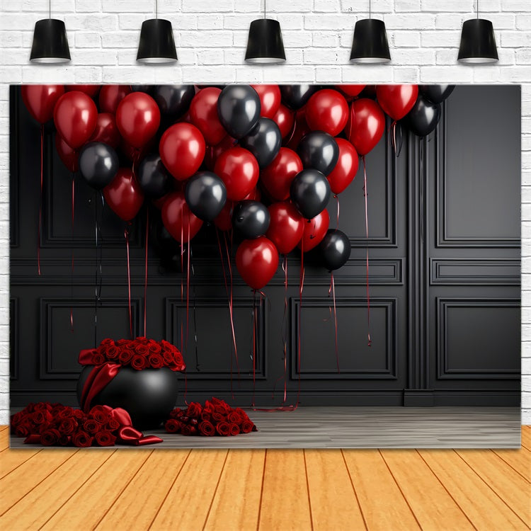 Toile de fond Saint-Valentin Ballons Rouges Noirs Roses BRP12-211