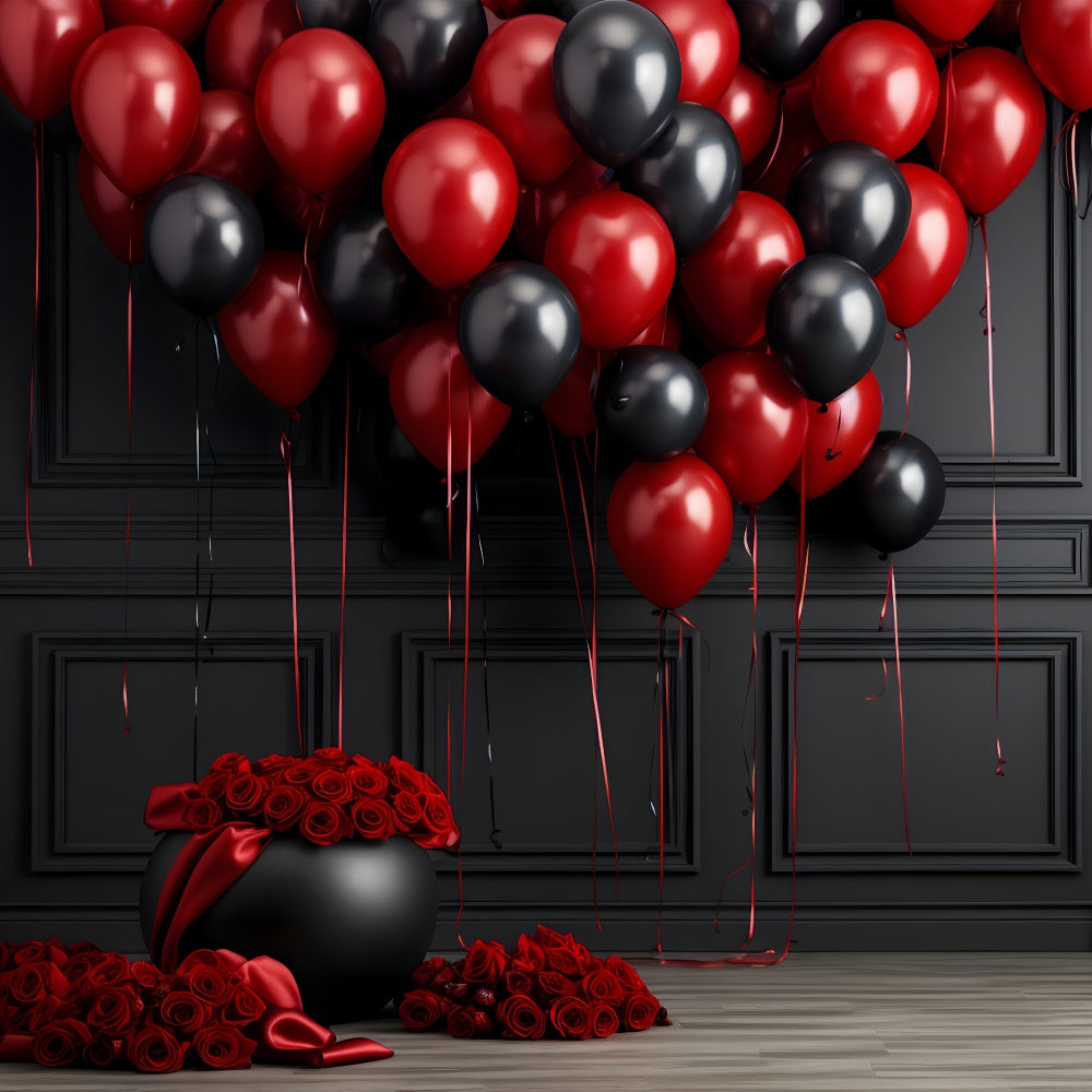 Toile de fond Saint-Valentin Ballons Rouges Noirs Roses BRP12-211