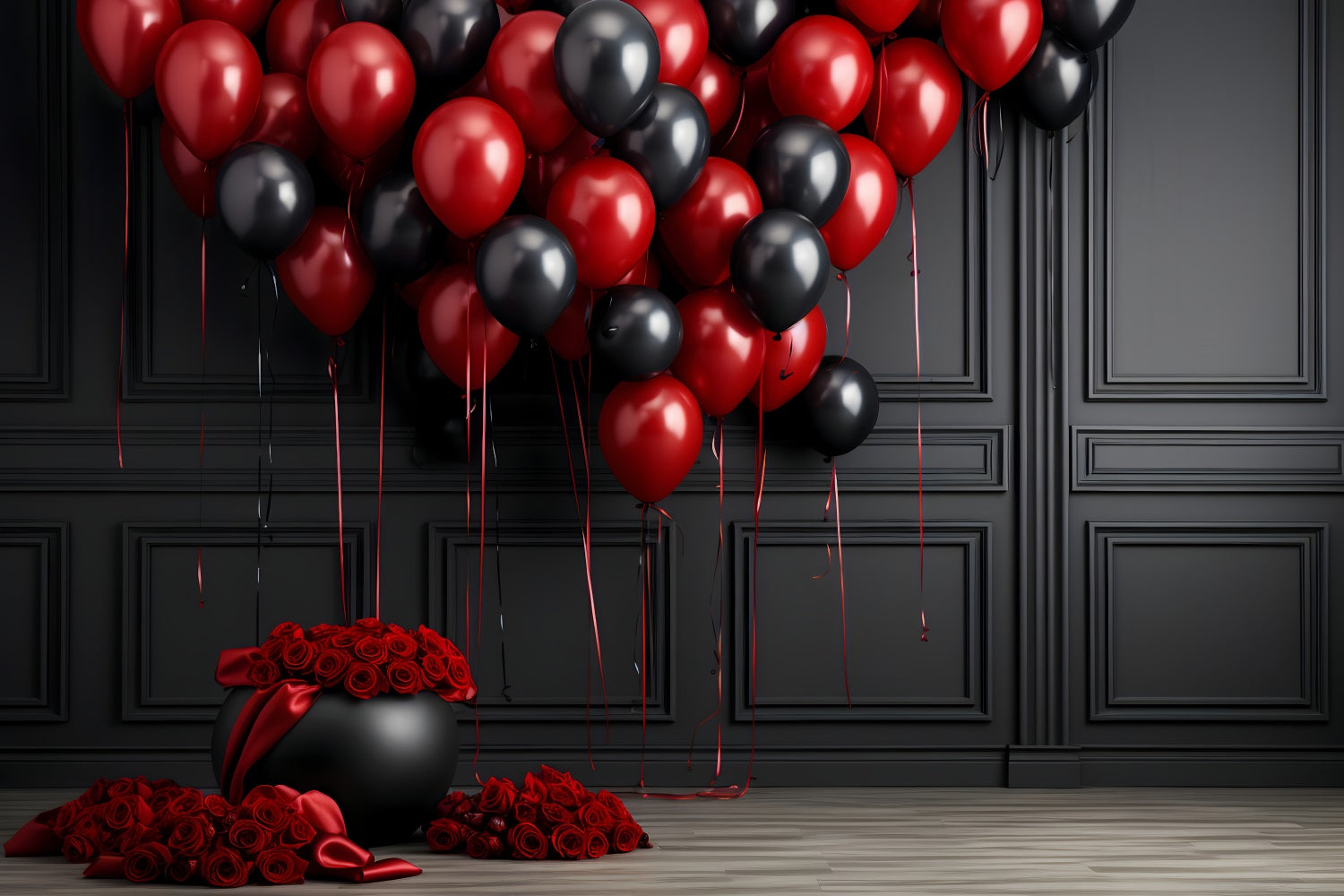 Toile de fond Saint-Valentin Ballons Rouges Noirs Roses BRP12-211