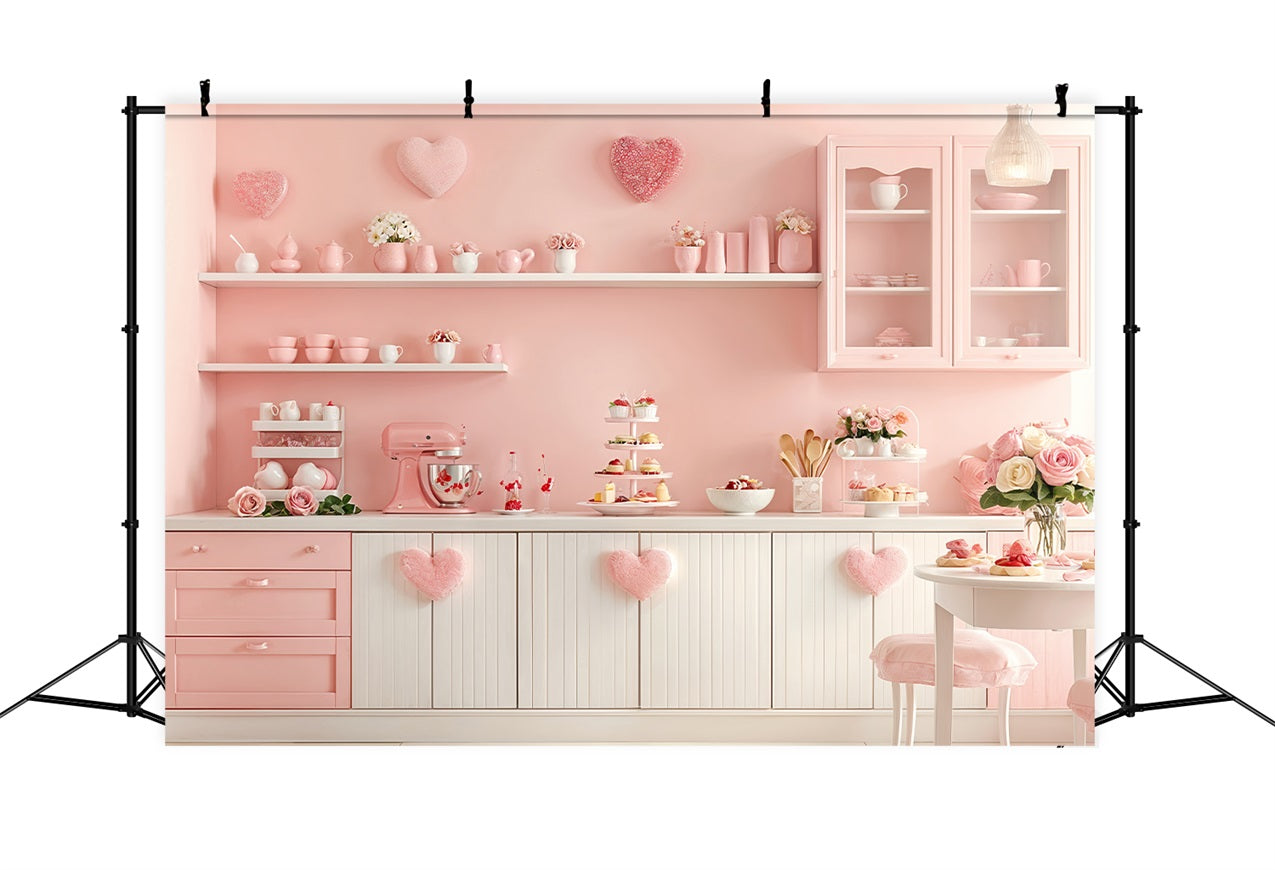 Toile de fond Saint-Valentin Cuisine Rose Étagères Cœur BRP12-239