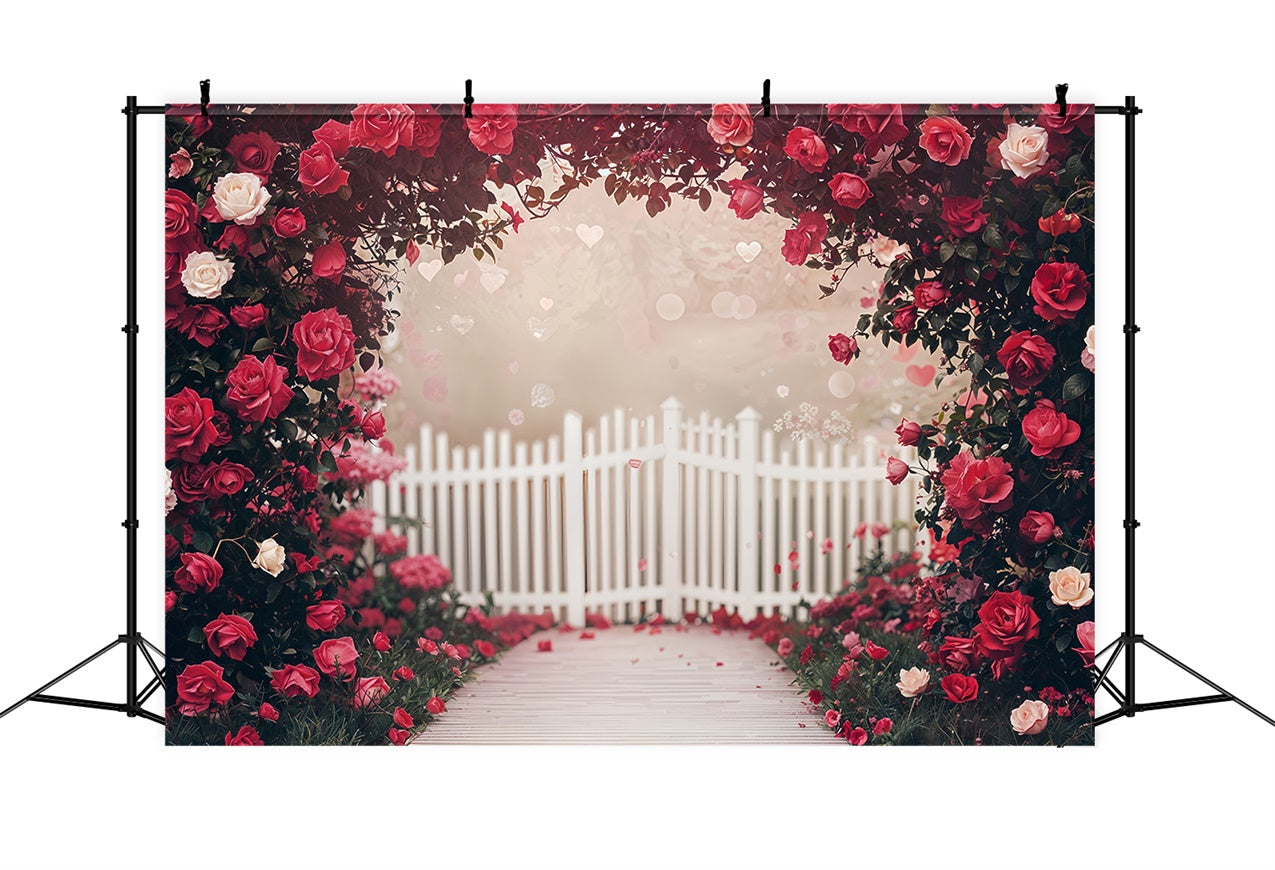 Toile de fond Saint-Valentin Décor Jardin de Roses Clôture Blanche BRP12-249