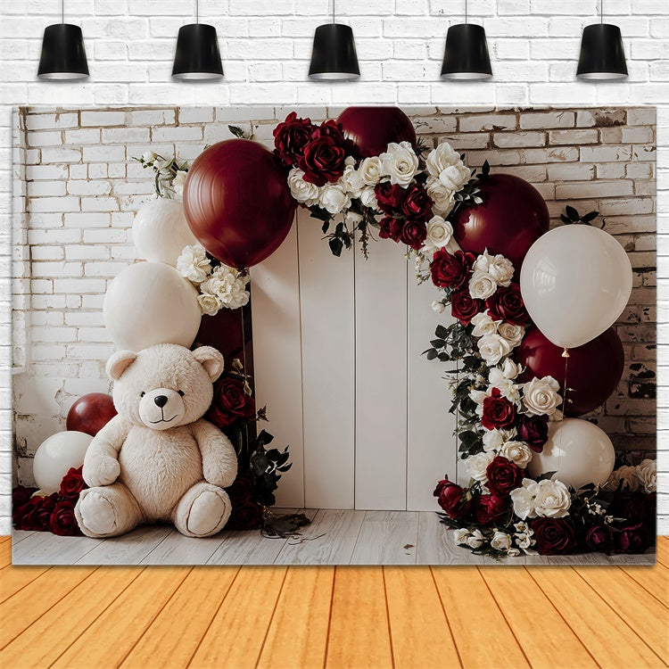 Toile de fond Saint-Valentin Ours Ballon Arche Florale BRP12-251