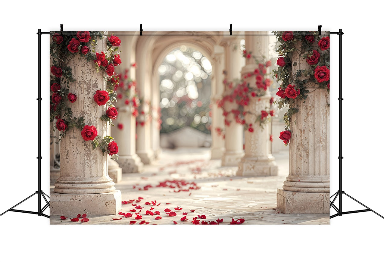 Toile de fond Saint-Valentin Chemin de Roses Rouges Colonnes en Marbre BRP12-257