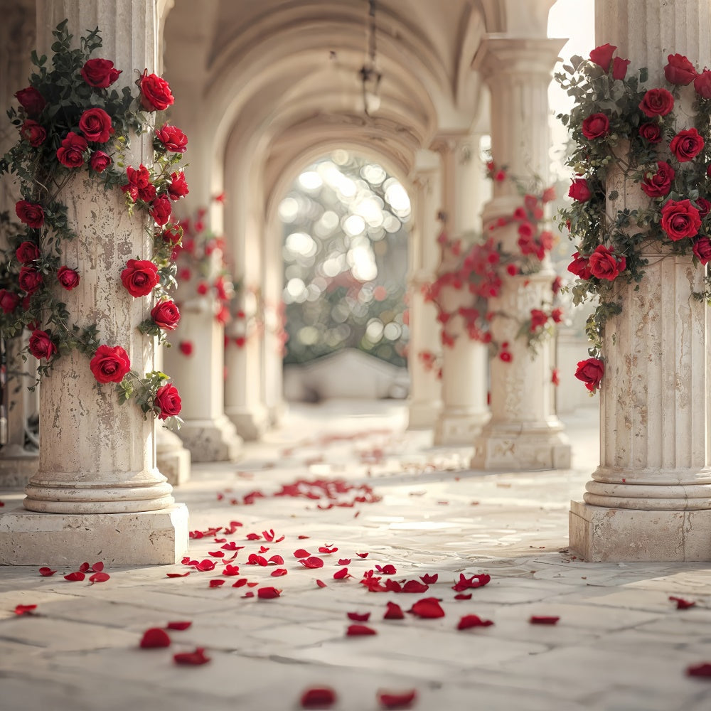 Toile de fond Saint-Valentin Chemin de Roses Rouges Colonnes en Marbre BRP12-257