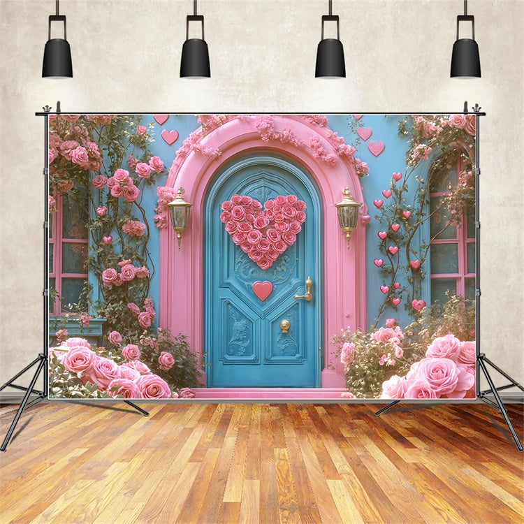 Toile de fond Saint-Valentin Cœur de Roses Roses Porte Bleue BRP12-261